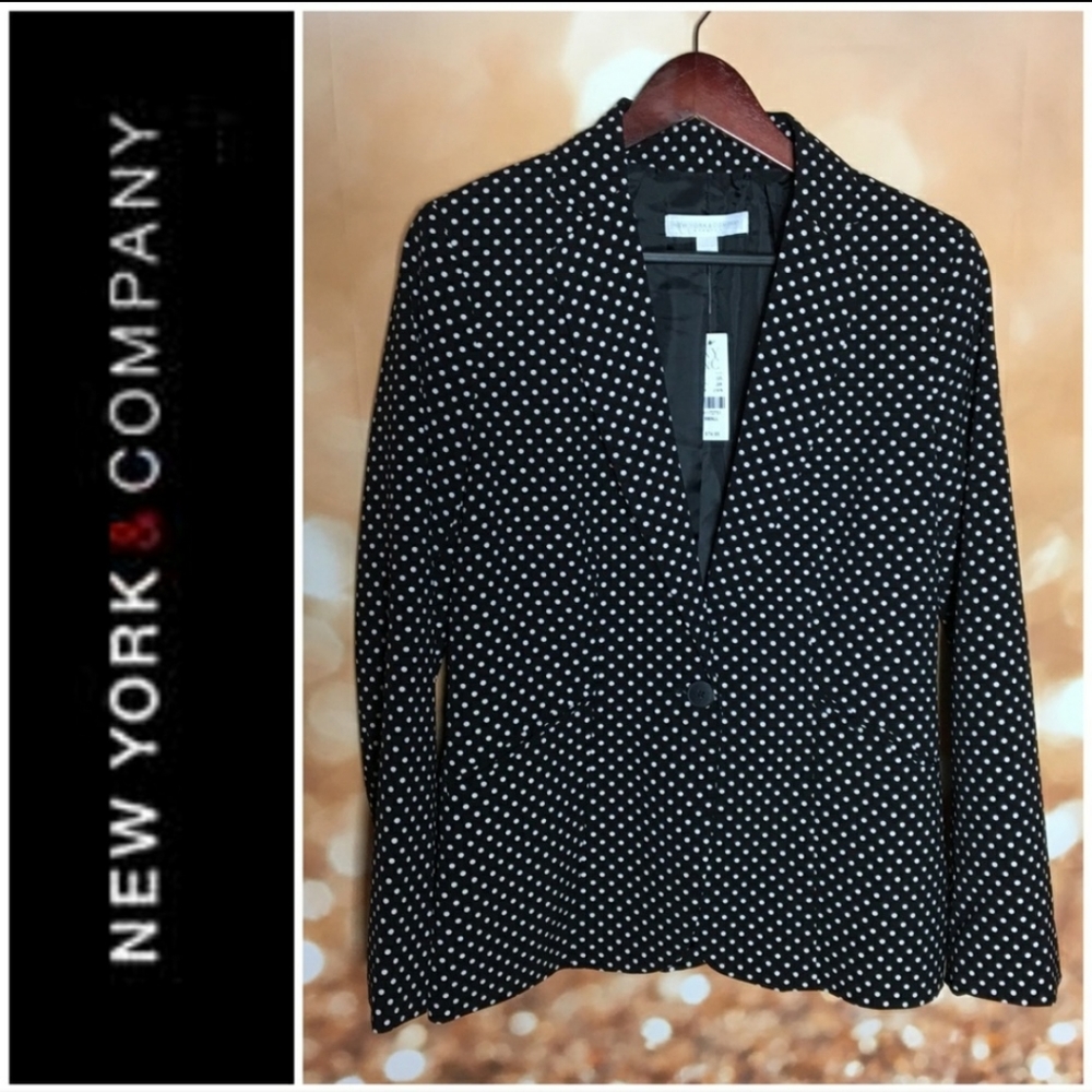 NWT New York & Co Black White Polka Dot Blazer